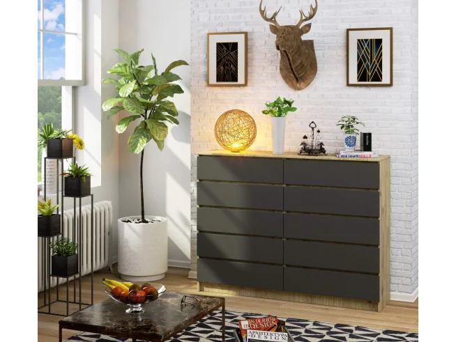 KOMODA K160 10SZ CLP PK DĄB ARTISAN / SZARY