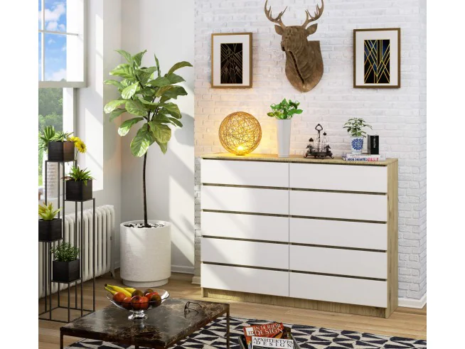 KOMODA K160 10SZ CLP PK DĄB ARTISAN / BIAŁY