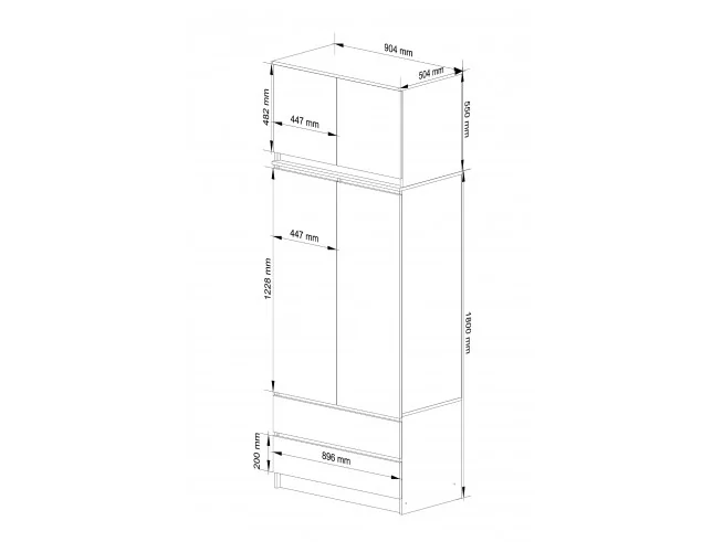 SZAFA Z NADSTAWKĄ S 90 cm 2 DRZWI 2 SZUFLADY PK WENGE / BIAŁA