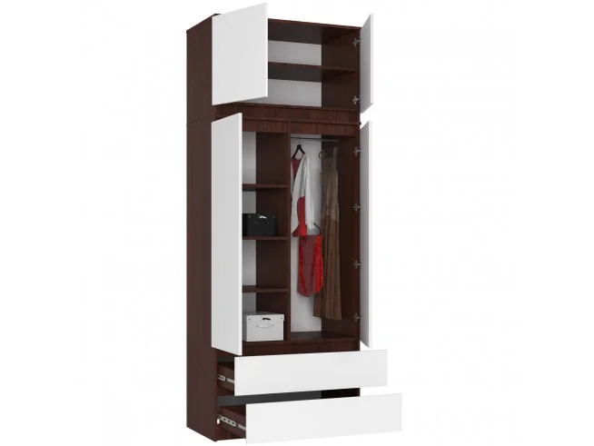 SZAFA Z NADSTAWKĄ S 90 cm 2 DRZWI 2 SZUFLADY PK WENGE / BIAŁA