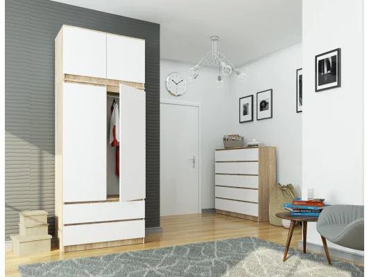 SZAFA Z NADSTAWKĄ S90 2D 2SZ CLP PK DĄB SONOMA / BIAŁA