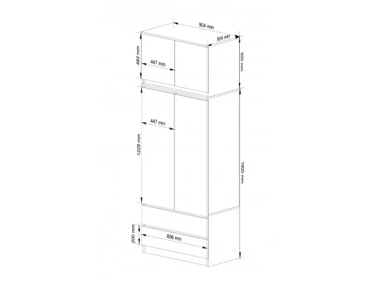 SZAFA Z NADSTAWKĄ S 90 cm 2 DRZWI 2 SZUFLADY PK BIAŁY / SONOMA