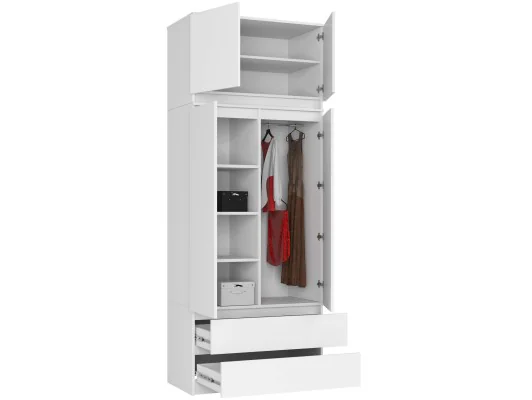 SZAFA Z NADSTAWKĄ S 90 cm 2 DRZWI 2 SZUFLADY PK BIAŁA