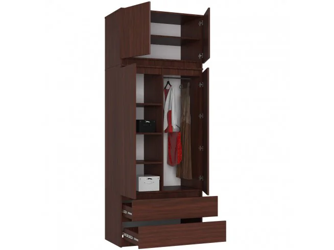 SZAFA Z NADSTAWKĄ S 90 cm 2 DRZWI 2 SZUFLADY PK WENGE