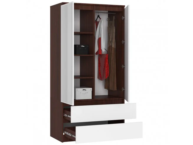 SZAFA S 90 cm 2 DRZWI 2 SZUFLADY 2 LUSTRA PK WENGE / BIAŁA