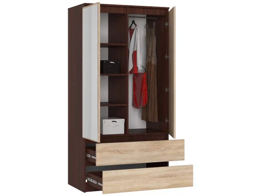 SZAFA S 90 cm 2 DRZWI 2 SZUFLADY 2 LUSTRA PK WENGE / SONOMA