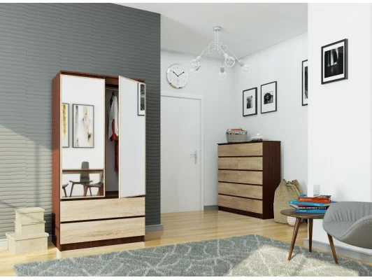 SZAFA S 90 cm 2 DRZWI 2 SZUFLADY 2 LUSTRA PK WENGE / SONOMA