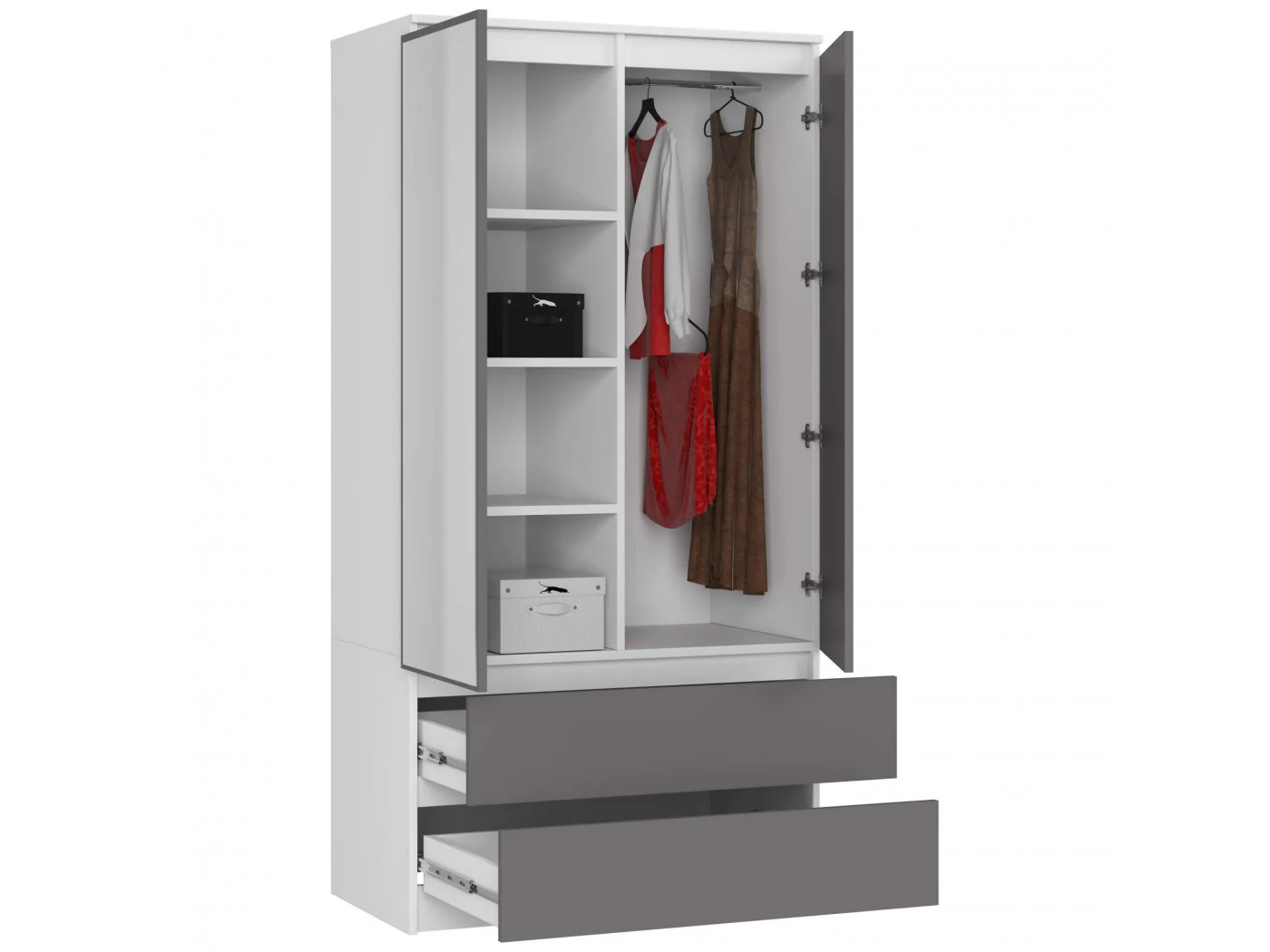 SZAFA S90 2D 2SZ 2 LUSTRO CLP PK BIAŁY / SZARY SZAFA S90 2D 2SZ 2 LUSTRO CLP PK BIAŁY / SZARY