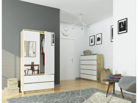 SZAFA S90 2D 2SZ 2 LUSTRO CLP PK DĄB ARTISAN / BIAŁA