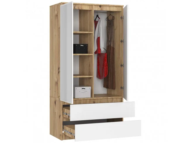 SZAFA S90 2D 2SZ 2 LUSTRO CLP PK DĄB ARTISAN / BIAŁA