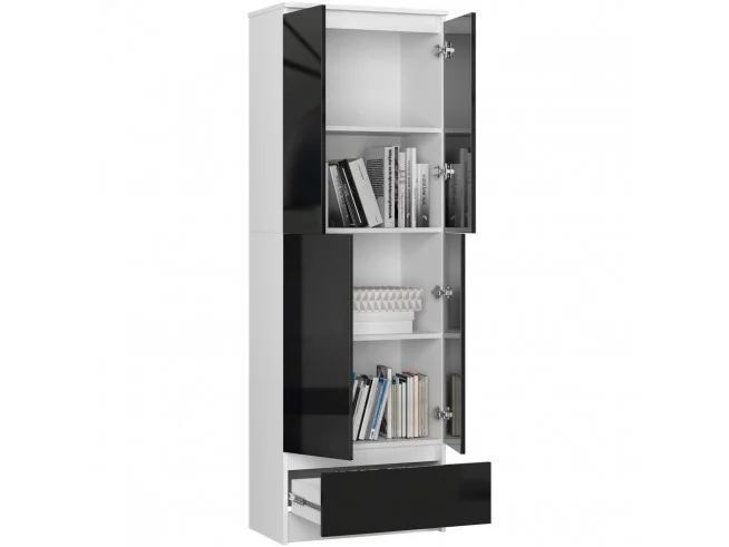 REGAŁ ZAMKNIETY R60 4D 1SZ CLP PK BIAŁY / CZARNY POŁYSK