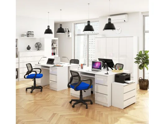 BIURKO KOMPUTEROWE A-11 135 cm 6 SZUFLAD BIAŁE / BIAŁY POŁYSK