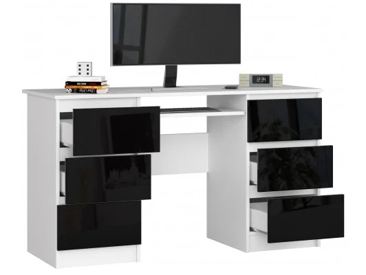 Zobacz BIURKO KOMPUTEROWE A-11 135 cm 6 SZUFLAD BIAŁE / CZARNY POŁYSK BIURKO KOMPUTEROWE A-11 135 cm 6 SZUFLAD BIAŁE / CZARNY POŁYSK