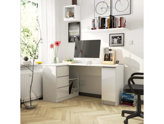 BIURKO NAROŻNE B20 155 cm LEWE PK BIAŁY POŁYSK