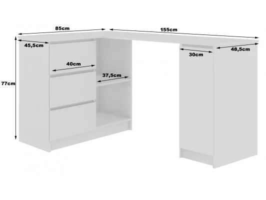 BIURKO NAROŻNE B20 155 cm LEWE PK CZARNY POŁYSK