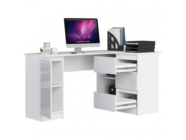 BIURKO NAROŻNE B20 155 cm PRAWE PK BIAŁY POŁYSK