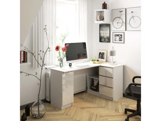 BIURKO NAROŻNE B20 155 cm PRAWE PK BIAŁY POŁYSK