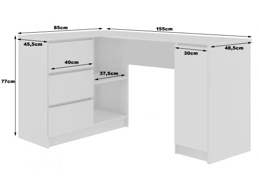 BIURKO NAROŻNE B20 155 cm PRAWE PK CZARNY POŁYSK