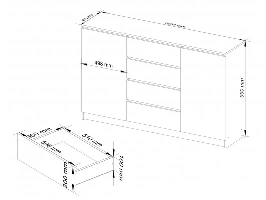 KOMODA K160 2D 4SZ CLP PK BIAŁY / SONOMA