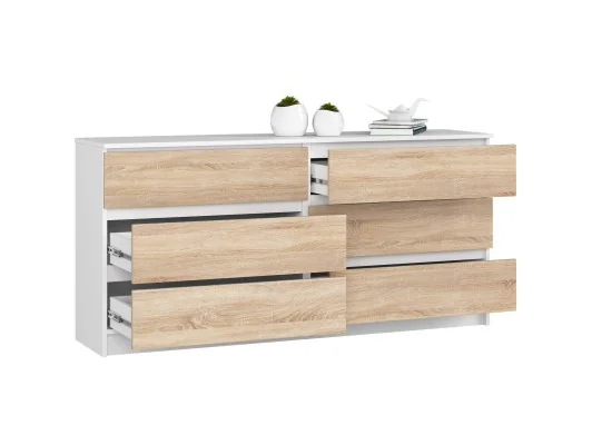 Zobacz KOMODA K160 6SZ CLP PK BIAŁA / SONOMA KOMODA K160 6SZ CLP PK BIAŁA / SONOMA