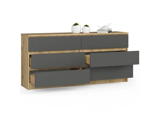 KOMODA K160 6SZ CLP DĄB ARTISAN / SZARY