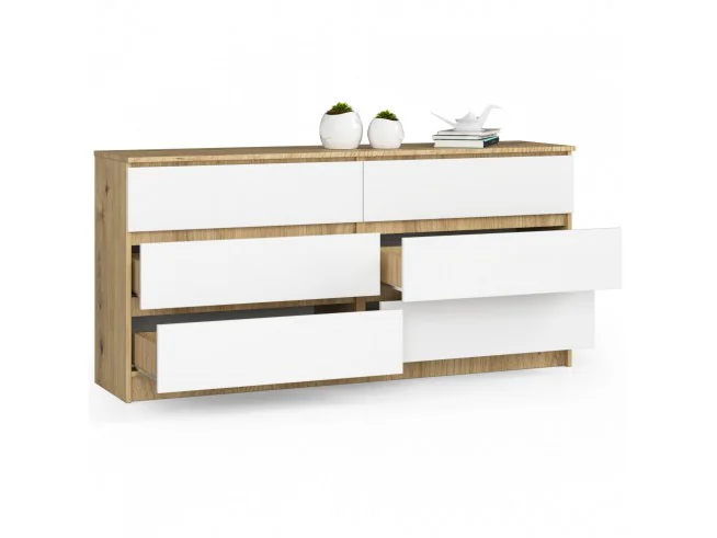 KOMODA K160 6SZ CLP DĄB ARTISAN / BIAŁY