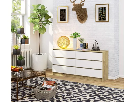 KOMODA K160 6SZ CLP DĄB ARTISAN / BIAŁY