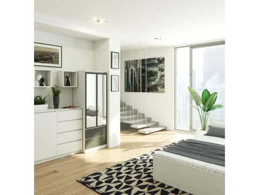 SZAFA STAR S60 2D 2SZ PK BIAŁA / SZARA + LUSTRO