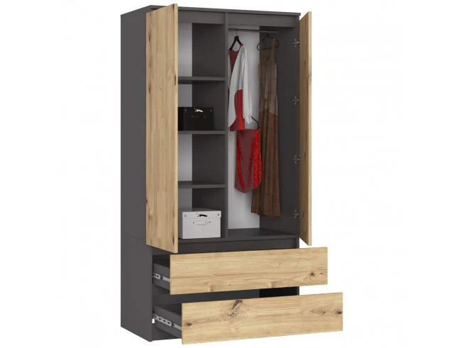 SZAFA S90 2D 2SZ CLP PK GRAFIT SZARY / DĄB ARTISAN