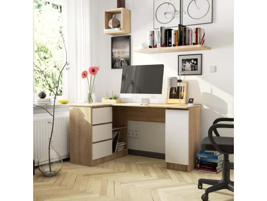 BIURKO NAROŻNE B20 155 cm LEWE PK SONOMA / BIAŁA