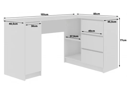 BIURKO NAROŻNE B20 CLP PRAWOSTRONNE SONOMA / BIAŁY