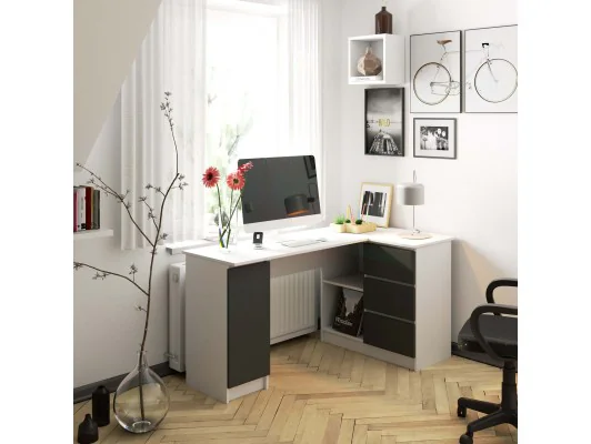 BIURKO NAROŻNE B20 CLP PRAWOSTRONNE PK BIAŁY / SZARY