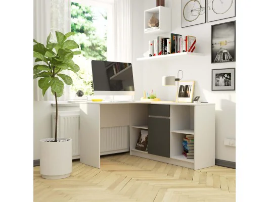 ZESTAW CLP B-17 KOMODA + BIURKO BIAŁE / SZARE