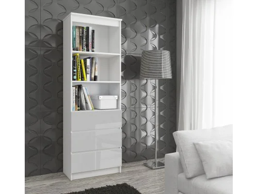 REGAŁ BIUROWY R 60 cm CLP 3 SZUFLADY 2 PÓŁKI BIAŁY / METALIK POŁYSK