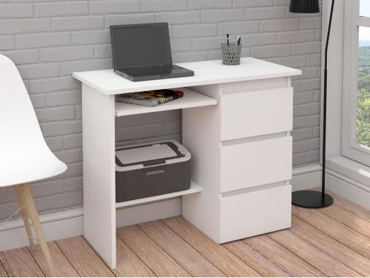 Małe biurko z półkami i szufladami Beta 2 białe, sonoma