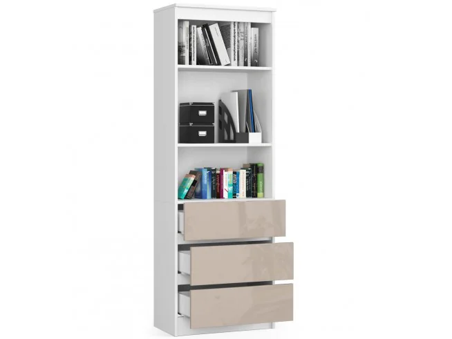 REGAŁ BIUROWY R 60 cm CLP 3 SZUFLADY 2 PÓŁKI BIAŁY / CAPPUCCINO POŁYSK