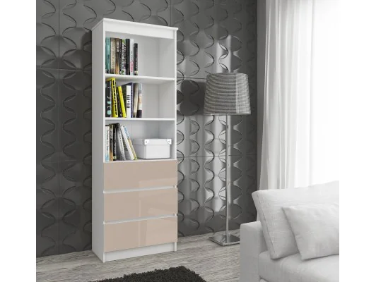REGAŁ BIUROWY R 60 cm CLP 3 SZUFLADY 2 PÓŁKI BIAŁY / CAPPUCCINO POŁYSK