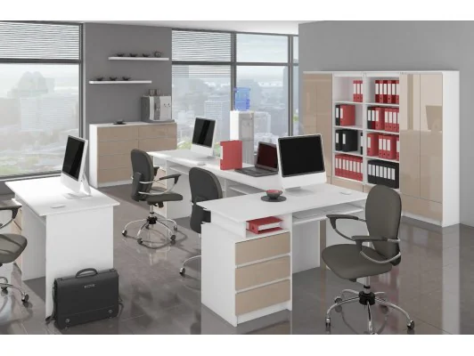 REGAŁ BIUROWY R 60 cm CLP 3 SZUFLADY 2 PÓŁKI BIAŁY / CAPPUCCINO POŁYSK