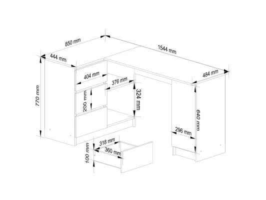 BIURKO NAROŻNE B20 CLP LEWOSTRONNE PK DĄB CRAFT / BIAŁE