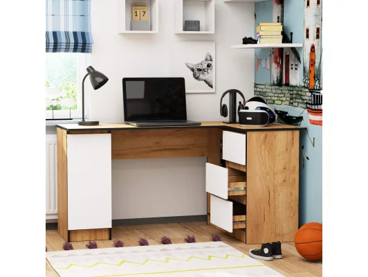 BIURKO NAROŻNE B20 CLP PRAWOSTRONNE PK DĄB CRAFT / BIAŁE