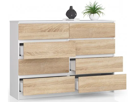 Zobacz KOMODA K140 8SZ CLP BIAŁY / SONOMA KOMODA K140 8SZ CLP BIAŁY / SONOMA