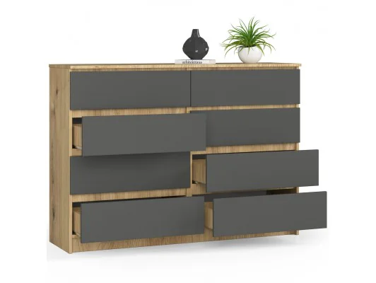 KOMODA K140 8SZ CLP DĄB ARTISAN / SZARY