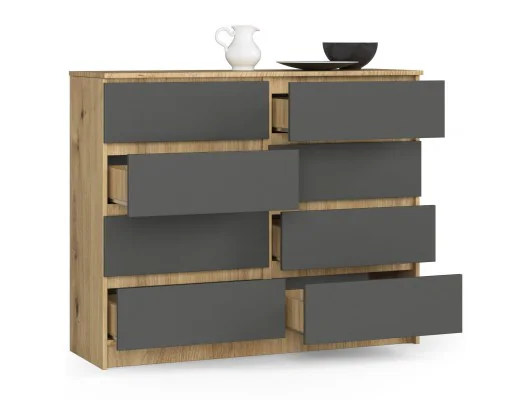 KOMODA K120 8SZ CLP DĄB ARTISAN / SZARY