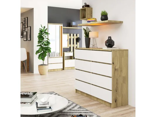 KOMODA K120 8SZ CLP DĄB ARTISAN / BIAŁY