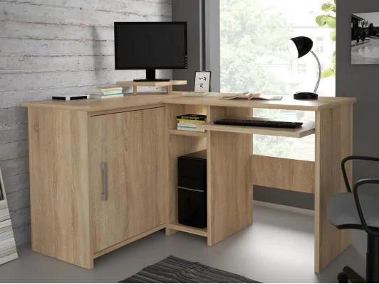 Pojemne biurko narożne z szafkami i półkami Michał