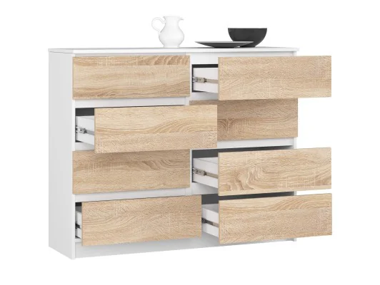 Zobacz KOMODA K120 8SZ PK BIAŁA / SONOMA KOMODA K120 8SZ PK BIAŁA / SONOMA
