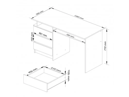 BIURKO CLP 135cm PK SONOMA / BIAŁY