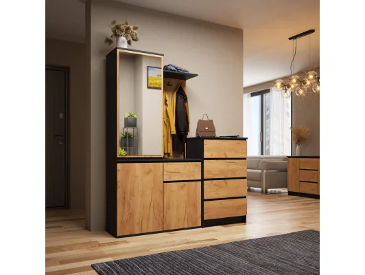 ZESTAW NA PRZEDPOKÓJ ENTRO PK CZARNY / DĄB CRAFT