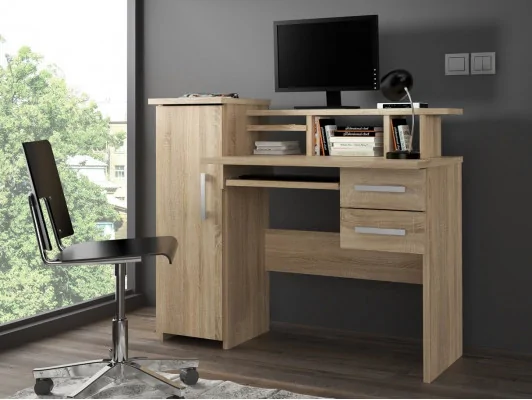 Biurko z szufladami do pokoju Robson białe, sonoma