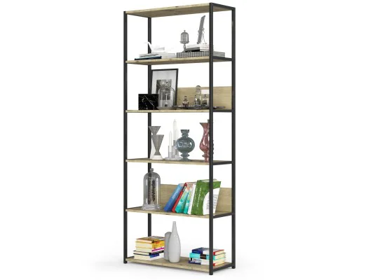Zobacz Regał loftowy metalowy 80 cm - czarny-dąb artisan - 6 półek Regał loftowy metalowy 80 cm - czarny-dąb artisan - 6 półek